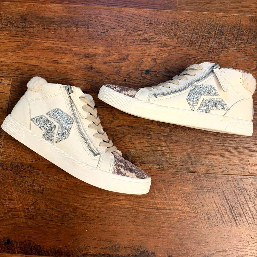 Dolce Vita Zonya Women’s White/Gray High Top Sneakers Zipper Glitter Logo 10